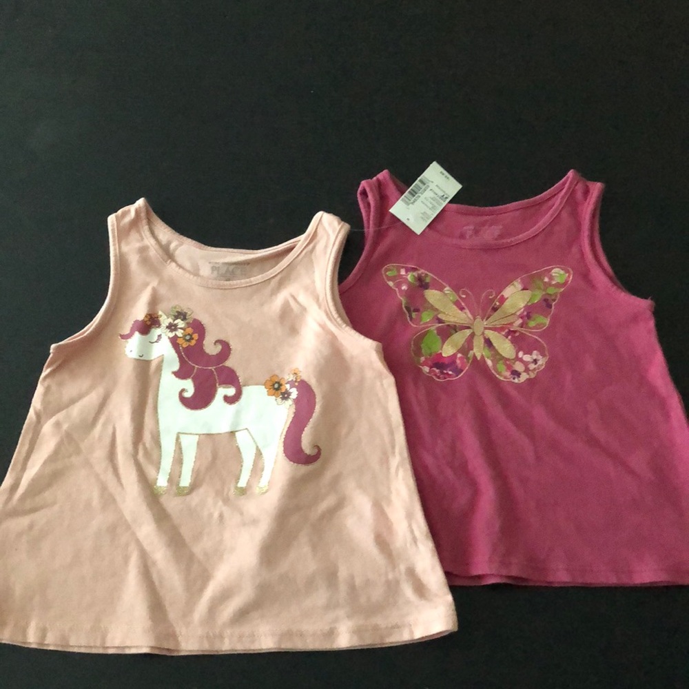 Girls 2T 2 pkg Pink Tank Tops Unicorn/ Butterfly